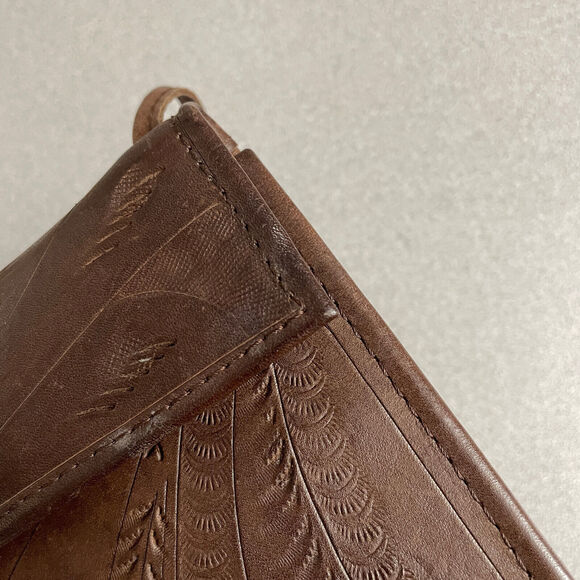 Leaders in Leather Purse Crossbody Bag Brown Embossed Snap Magnetic Tri-Fold - Picture 4 of 10